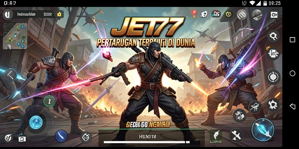 Tampilan gameplay JET77 penuh aksi pertarungan seru.