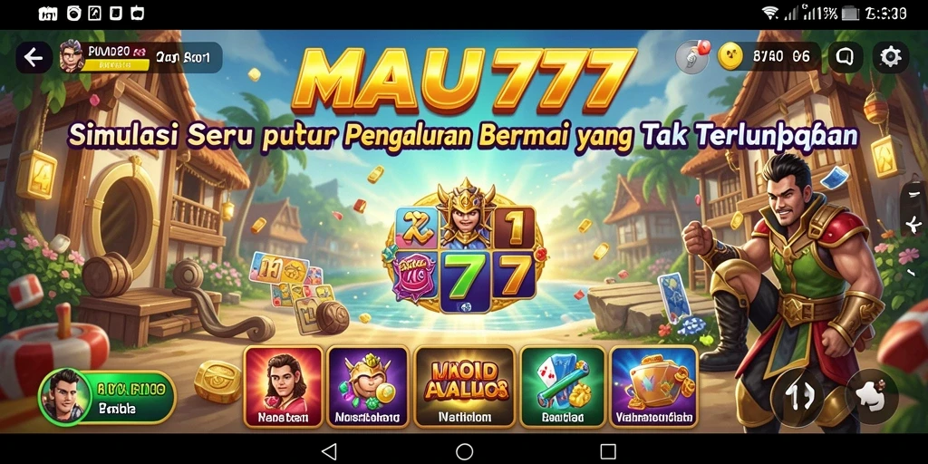 Tampilan gameplay yang menarik dalam MAU777, menampilkan interaksi karakter dan lingkungan.