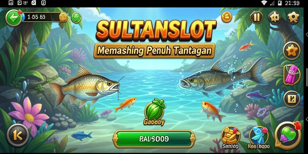Tampilan gameplay SULTANSLOT dengan aksi memancing yang mendebarkan.