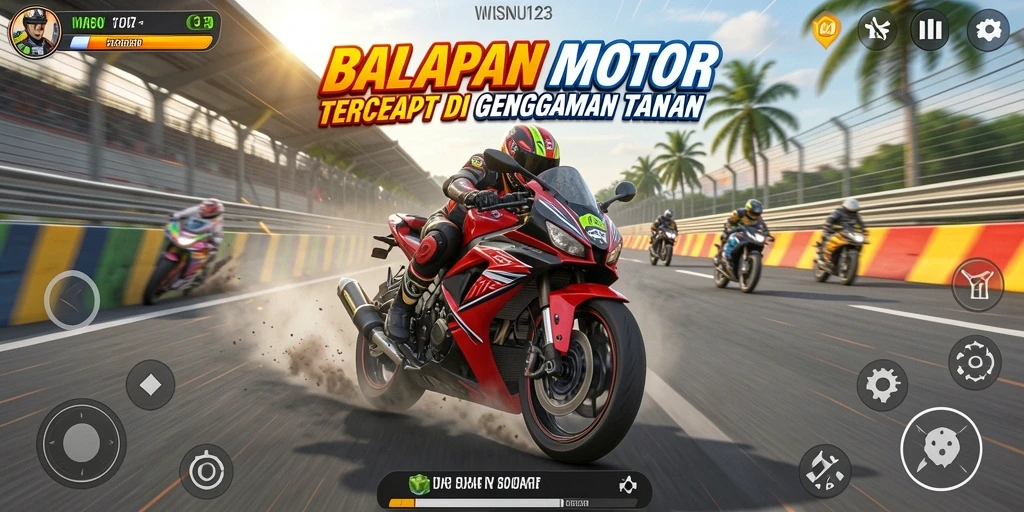 Tampilan gameplay WISNU123 yang mendebarkan saat balapan motor.